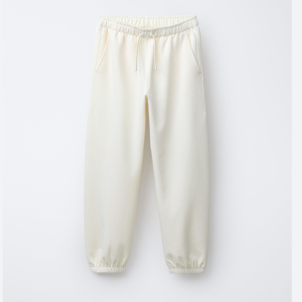 Zara Joggers Elastic Waist Cream Knit SZ Sm Minimalist Loungewear - Picture 2 of 9